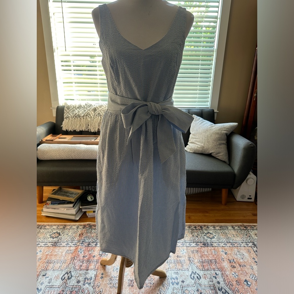 HOPE & HENRY Seersucker Pocket Midi Dress